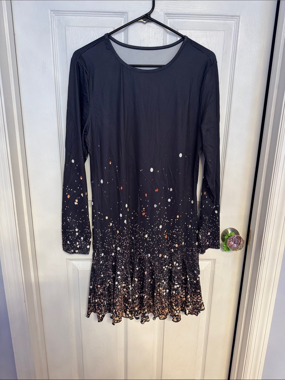 SHEIN Black Long-Sleeve Casual Dress with Metallic Paint-Splatter